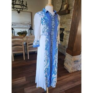 Reba Floral Print Maxi‎ Dress Blue Floral Print Lined Boho Chic Women's Medium